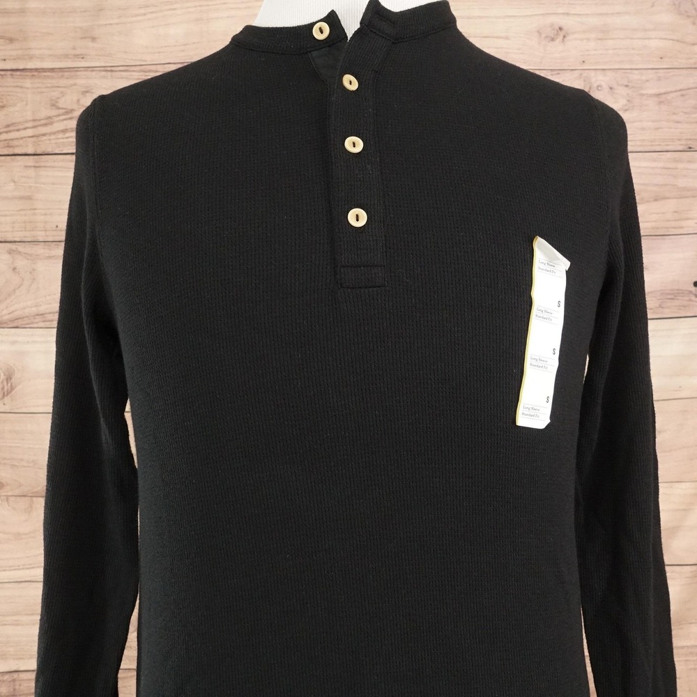 New! Goodfellow & Co Shirt Mens S Black Long Sleeve Henley Thermal Waffle Knit